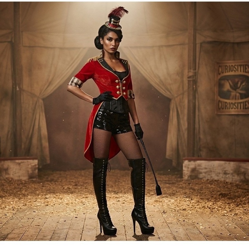 Freakshow Ringmaster Tailcoat Jacket Costume Women Skull Buttons Circus Standard